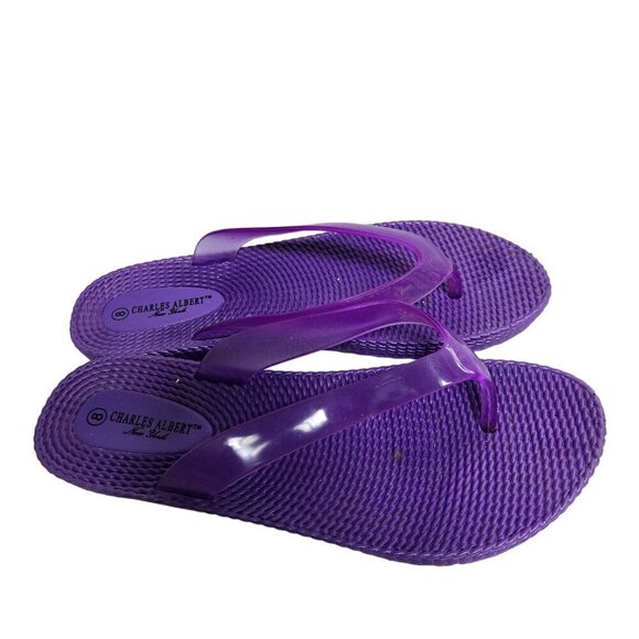Charles Albert New York Purple Comfort Wedge Flip Flops Size 8 - Picture 1 of 6